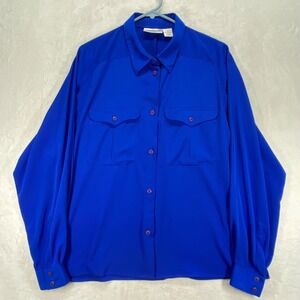 Liz Claiborne Button Down Shirt Long Sleeve Career Blouse Top Blue‎ Size 10